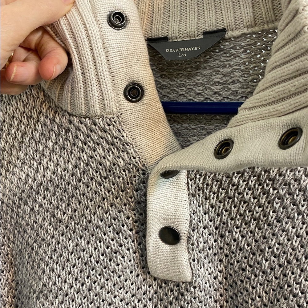 Denver Hayes Cotton Knit Quarter Snap Cowl Neck Sweater Grey Cream Men’s Large - Picture 6 of 7